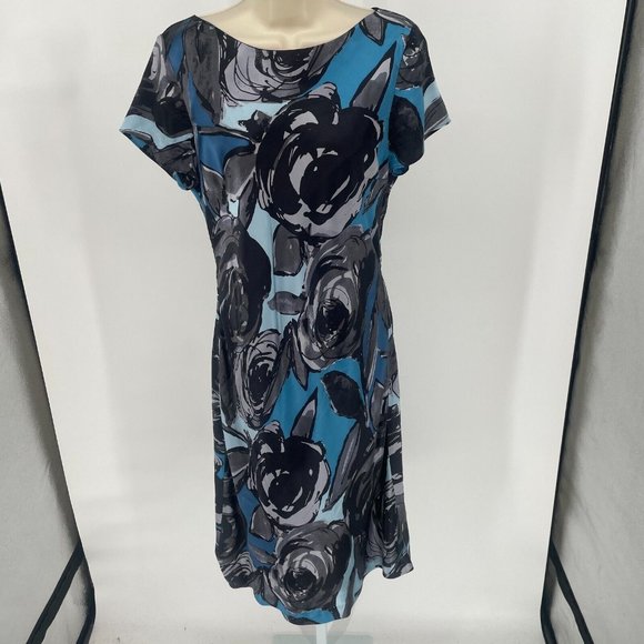 Pendleton Dresses & Skirts - Pendleton Womens Dress Silk Size 8 Black Blue Short Sleeve Abstract Floral Rose